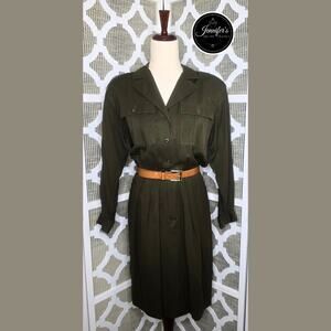 Liz Claiborne Petite Vintage Classic Olive Green Shirt Dress Size P10